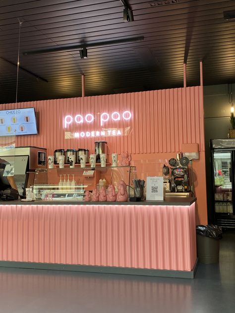 Bubble Tea Restaurant Design, Boba Shop Background, Boba Tea Shop Interior Design Korean, Small Boba Shop Design, Boba Store Interior, Boba Tea Cafe Interior Design, Boba Cafe Design, Bubble Tea Design Shops, Bubble Tea Shop Exterior