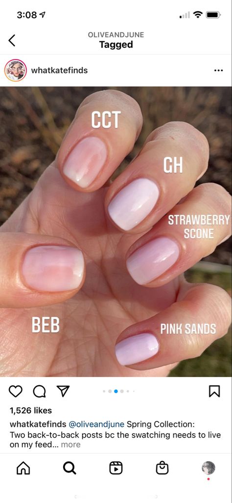 Olive And June Pink Sands, Olive And June Swatches, Olive And June Nail Polish Colors, Olive And June Nails, Strawberry Scones, Nail Goals, Olive And June, Pink Polish, June Wedding