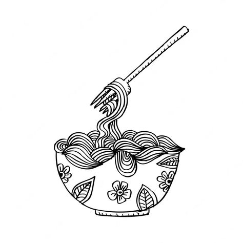 Bowl Of Spaghetti Tattoo, Noodle Bowl Tattoo, Noodle Tattoo, Mama Noodles, Drawing Proportions, Vector Doodle, Journal Inspo, Bullet Journal Inspo, Noodle Bowls