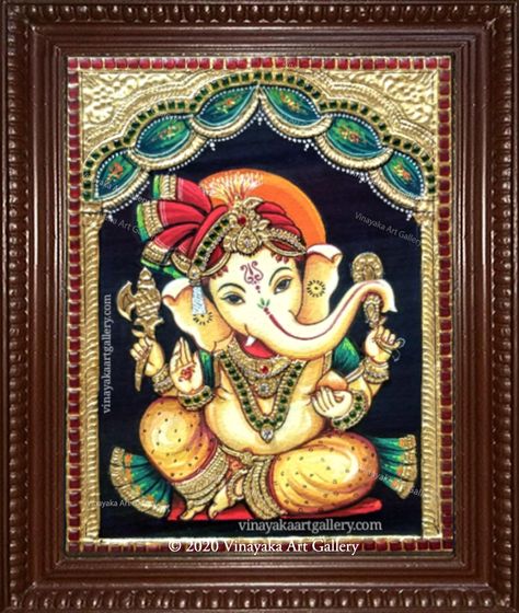 Tanjore Painting Simple Designs, Ganpati Tanjore Painting, Mysore Painting Ganesha, Ganesh Tanjore Painting, Simple Tanjore Painting, Ganesh Ji Painting On Canvas, Tanjore Painting Sketches, Tanjoor Painting, Thanjur Painting