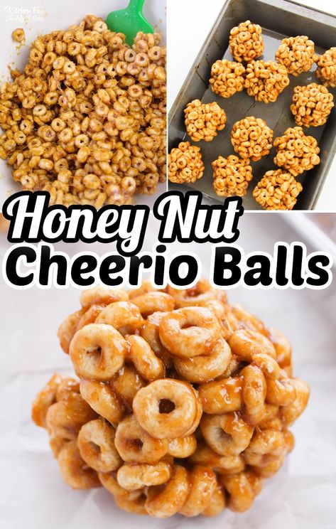 Cheerio Balls Peanut Butter, Peanut Butter Cheerio Balls, Honey Cheerios Recipes, Recipes Using Honey Nut Cheerios, Recipes With Cheerios Cereal, Honey Nut Cheerios Recipes, Cheerios Dessert, Recipe With Marshmallows, Cheerios Snacks