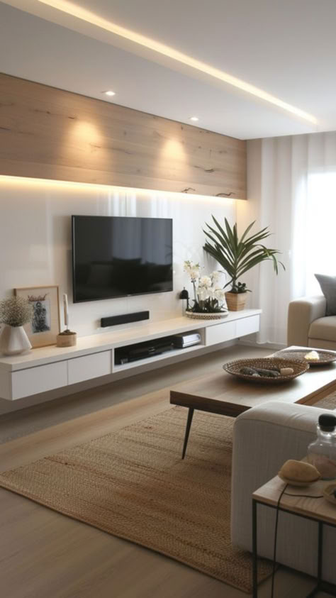 Luxurious TV Mount Designs for Your Home Minimal Home Decor Living Room, Open To Below Living Room, Minimal Luxury Living Room, Small Living Room Designs Modern Luxury, Compact Living Room Ideas, Aesthetic Small Living Room, Small Tv Room Ideas, Small Living Room Designs, Living Room Designs Modern Luxury