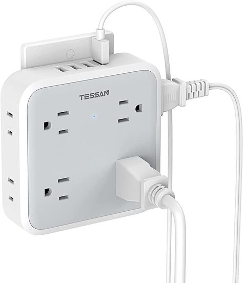 Multi Plug Outlet Splitter with USB, TESSAN Multiple Outlet Extender with 4 USB Wall Charger, Widely Spaced 8 Electrical Plug Expander Surge Protector for Home Kitchen Dorm Room Office Office Tools, College Dorm Room Essentials, Outlet Extender, Wall Taps, Charger Station, Usb Charging Station, Usb Wall Charger, Dorm Room Essentials, Surge Protector