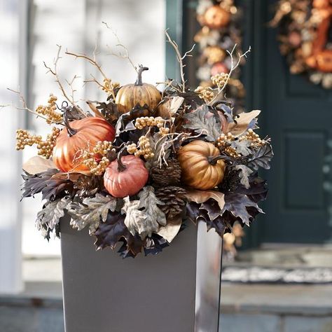 Fall Urn, Pumpkin Topiary, Diy Halloween Wreath, Garden Urns, Fall Decor Ideas, Magnolia Leaves, Grandin Road, Wreaths And Garlands, Outdoor Halloween