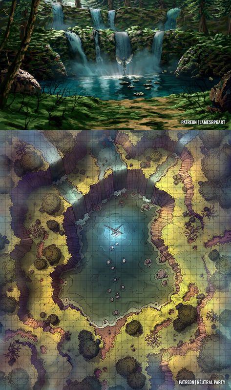 Forest Pool, Pool Waterfalls, Forest Map, Dnd World Map, Dungeon Master's Guide, Dungeons And Dragons Classes, Tabletop Rpg Maps, Dnd Dragons, Rpg Map