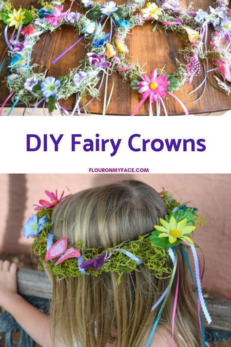 How to make a DIY Fairy Crown for a little girls Woodland Fairy Themed Birthday Party Diy Fairy Crown, Fairy Crowns Diy, Woodland Fairy Crown, Fairy Themed Birthday, Fairy Crowns, Woodland Fairy Birthday Party, Woodland Fairy Birthday, Enchanted Forest Birthday, Woodland Fairy Party