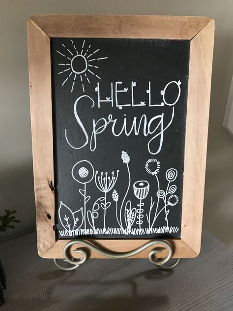 Hello Spring chalkboard Chalkboard Spring, Spring Chalkboard Art, Summer Chalkboard Art, Summer Chalkboard, Spring Chalkboard, Fun Chalk Art, Chalkboard Art Quotes, Easter Chalkboard, Chalkboard Wall Art