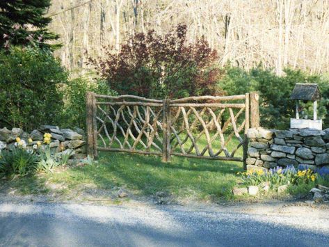 Mesh Gates Twig Gate, Rustic Fencing, Cedar Projects, Charles Baker, Charlie Baker, Rustic Garden Fence, Beautiful Gates, Fencing And Gates, Horse Pasture