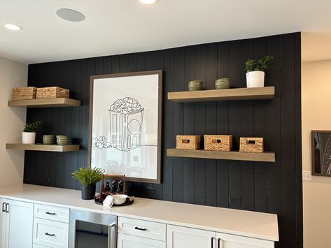 Black Accent Wall Coffee Bar, Black Accent Wall In Kitchen, Black Kitchen Accent Wall, Wall Coffee Bar, Kitchen Accent Wall, Black Accent Wall, Accent Wall In Kitchen, Austin House, Black Accent Walls