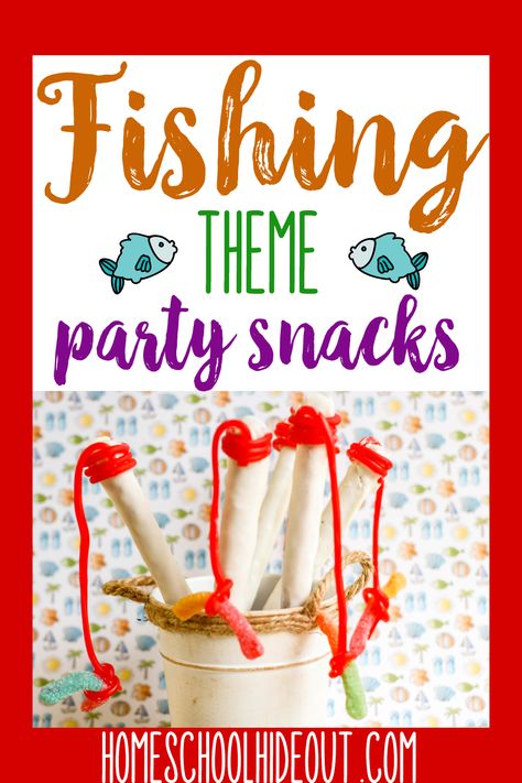 If you're looking for some yummy fishing party snacks, these pretzel rods are just what you need! #fishingparty #themedparty #kidsparties #pretzelrods Fishing Party Food, Fishing Theme Birthday, Fishing Theme Party, Picnic Snacks, Licorice Candy, Fishing Birthday Party, Kid Friendly Snack, Fishing Party, Pretzel Rods