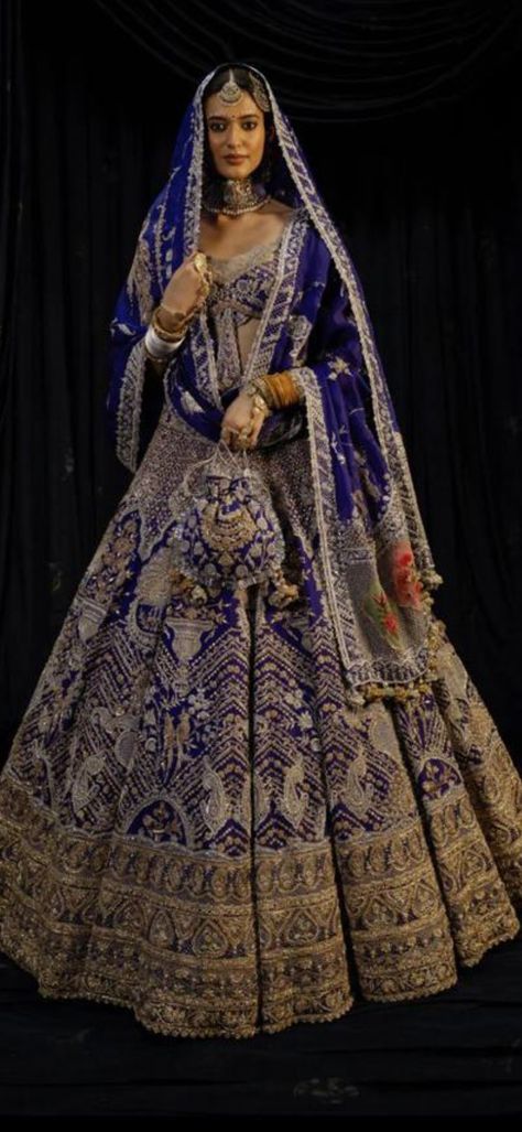 Blue Silk Lehenga, Rimple Harpreet, Fancy Lehenga, Sartorial Style, Design Houses, Vogue India, Desi Clothes, Silk Lehenga, Organza Dupatta