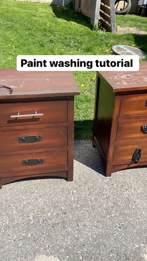 _madebymaddy on Instagram: 💥Here’s the highly requested tutorial on how I paint washed these nightstands !💥 The most important 2 things I will say are to sand to… Refinish Nightstand Diy, Refinished Nightstand Ideas, Painted Nightstand Ideas, How To Restain Wood, Wood Grain Painting, Refinished Nightstand, Diy Nightstand Makeover, Grain Painting, Artist Interior