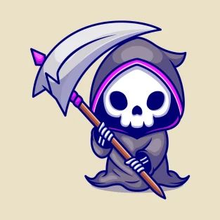 T-Shirts by Catalyst Stuff | TeePublic Holding Scythe, Cute Reaper, Grim Reaper Drawing, Cute Grim Reaper, Skeleton Cartoon, Reaper Drawing, Avocado Cartoon, Dark Kawaii, Moon Cartoon