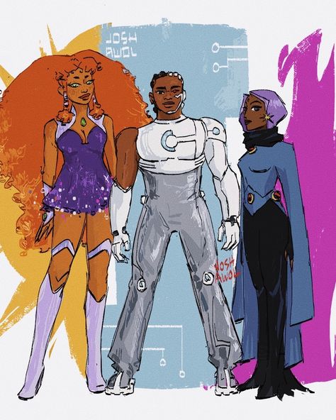 Starfire Redesign Ideas, Teen Titans Redesign, Black Starfire Fanart, Raven Character Design, Raven Redesign, Raven Fan Art, Starfire Fanart, Dc Redesign, Dc Cartoon