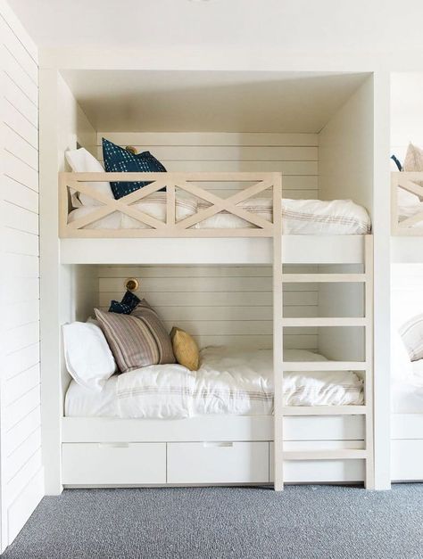 How To Make DIY Built-In Bunk Beds | Young House Love Small Bedroom Bed, Full Size Bunk Beds, Bunk Bed Room, Diy Built In, Bunk Bed Rooms, Diy Bunk Bed, Bunk Beds Built In, Bunk Rooms, Built In Bunks