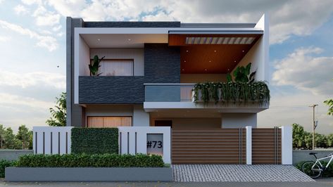 30+ Facade Design for Monohouse. - Aastitva 30 Feet Front Elevation, Simple House Exterior Design, 3d Front Elevation, Flat House Design, Duplex House Plan, Small House Design Architecture, Modern Bungalow Exterior, House Balcony Design, Front Elevation Designs