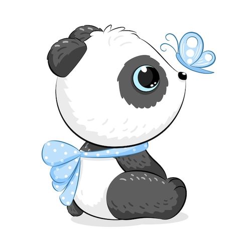 Lindo niño panda con una mariposa ilustr... | Premium Vector #Freepik #vector #oso-bebe #panda-bebe #bebe-feliz #oso-panda Balloons Illustration, Panda Lindo, Panda Baby, Balloon Illustration, Panda Birthday, Elephant Illustration, Kawaii Panda, Zoo Babies, Baby Frame