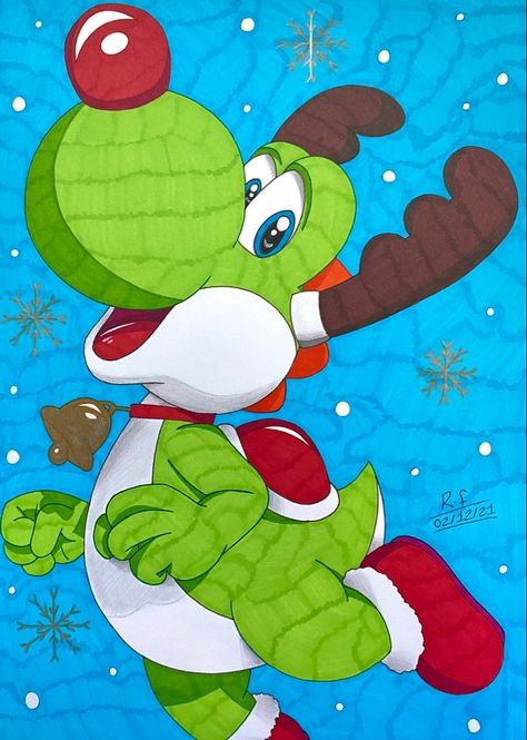 Reindeer Yoshi from Mario Kart Tour (C) Nintendo Yoshi From Mario, Yoshi Drawing, Donkey Kong Country, Arcade Game Room, Super Mario Art, Mario Art, Cool Sports Cars, Mario Brothers, Donkey Kong