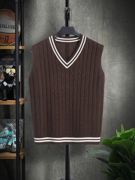 Cable Knit Sleeveless Sweater, Sleeveless Sweater Vest Outfit Men, Sweater Vests Men, Men’s Sweater Vest, Men Sweater Vest, Knitted Vest Outfit Men, Male Sweater Outfit, Brown Sweater Vest Outfit, Half Sweater