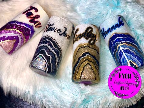 Geode Tumbler, Epoxy Ideas, Yeti Cups, Bridesmaid Tumbler, Monogram Tumbler, Resin Tumblers, Epoxy Tumblers, Glitter Tumbler Cups, Glass Making