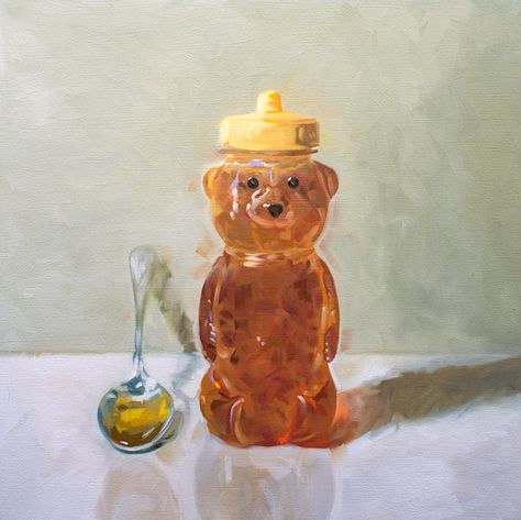 Oleg Shuplyak, Donut Artwork, Food Oil Painting, Honey Kitchen, Honey Bear Bottle, Bear Bottle, Bear Painting, Painting Fine Art, Fine Art Painting Oil