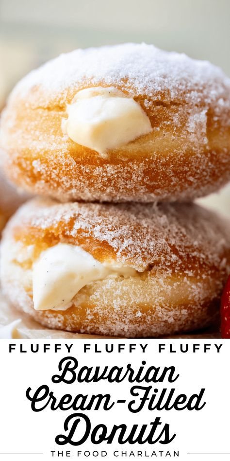 Cafe Dinner Ideas, Cream Filled Doughnut Recipe, Homemade Cream Filled Donuts Recipe, Cream Filling For Donuts Recipe, Bavarian Donut Recipe, Filling For Donuts Recipes For, Homemade Filled Donuts Recipe, Donut Recipes Fried, Filled Donuts Homemade