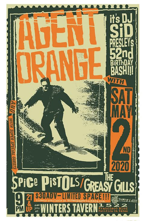 Orange Art Print, Concert Poster Design, Punk Poster, Agent Orange, Concert Flyer, Punk Design, Club Poster, Rock Posters, Orange Art