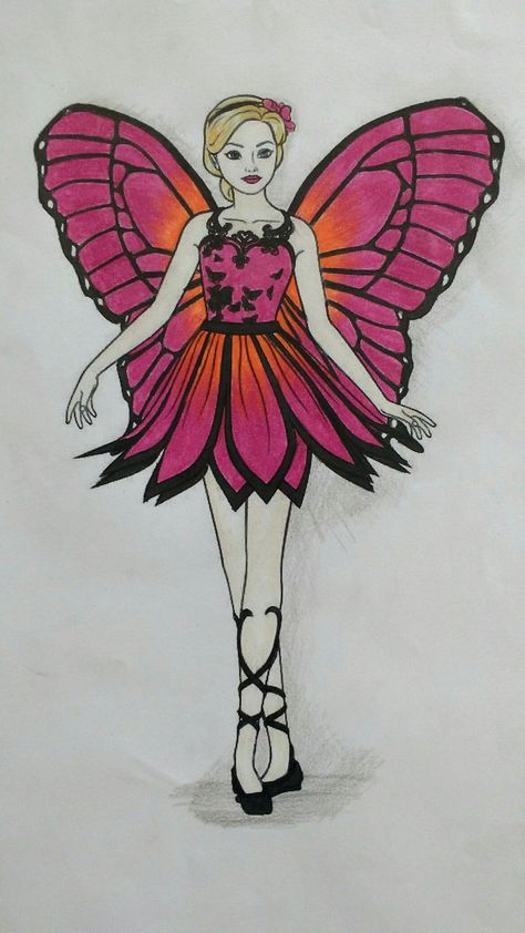 Fairy Dresses Drawing, Barbie Drawing Ideas, Butterfly Dress Drawing, Barbie Drawing Sketches, Barbie Sketch, Disney Movie Art, Barbie Fairy, Abstract Sketches, Barbie Drawing