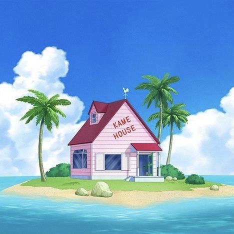 Kami House Dbz, Tats Minimalist, Kame House, Anime Landscape, Kid Goku, Dragon Ball Tattoo, Ipad Snap, Dragon Ball Painting, Painting Reference