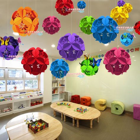 Store Opening ceremony decoration aerial ceiling hanging decoration kindergarten corridor classroom decorate hanging flower ball Class Ceiling Decoration, Classroom Hanging Decorations Ceilings Decorating Ideas, School Corridor Hanging Decoration Ideas, Classroom Hanging Decorations, Office Opening Ceremony Decoration, Paper Balls Hanging, Hangings For Classroom Decoration, Classroom Ceiling Decor, Hanging Ideas For School Decoration