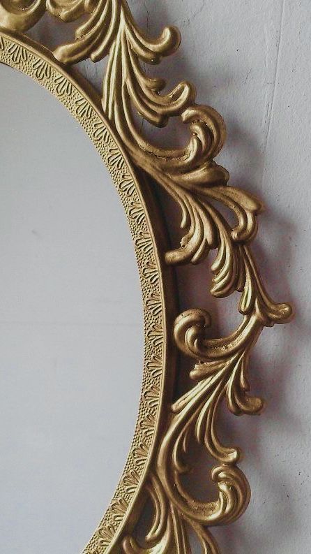 Regency Aesthetic, Hollywood Regency Mirror, Filigree Frame, Evil Queens, Work Pattern, Modern Vintage Home, Scroll Work, Oval Wall Mirror, Gold Aesthetic