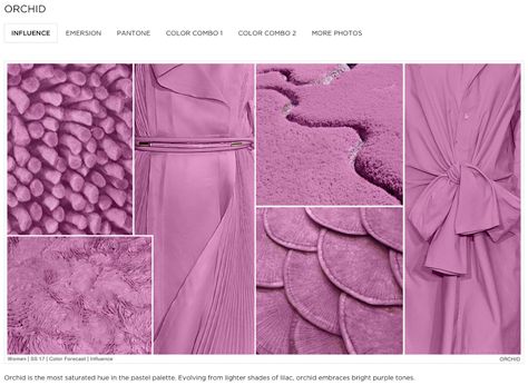 TRENDS // FASHION SNOOPS - COLOR TREND ORCHID . SS 2017 Pattern Curator, Summer Color Trends, Trend Council, Color Forecasting, Fashion Snoops, Fashion Forecasting, 2017 Fashion Trends, Spring Summer Trends, 2017 Fashion