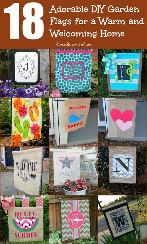 18 Adorable DIY Garden Flags for a Warm and Welcoming Home Wow, impressive ideas and projects! Garden Flag Diy, Garden Flags Ideas, Diy Flag, Flag Diy, Burlap Garden Flags, Welcoming Home, Diy Yard, Yard Flags, Outdoor Flags