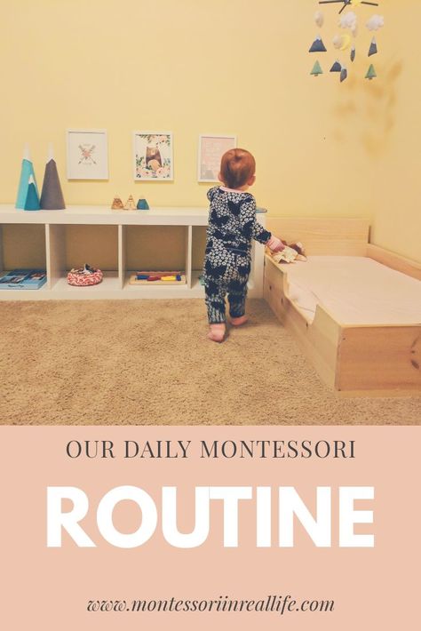 Daily Montessori Routine at 18 Months - Montessori in Real Life Montessori Routine, Art Montessori, Toddler Routine, Montessori Parenting, Montessori Bedroom, Montessori Playroom, Montessori Room, Toddler Schedule, Montessori Art