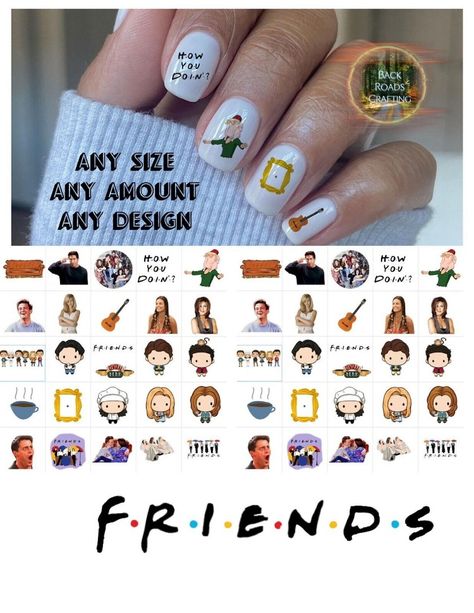 Friends TV Show Waterslide Nail Decals Set Of 50 Instructions &amp; Bonus Waterslide Nail Decals, Pedicure Nail Art, Womens Nails, Friends Tv Show, Friends Tv, Pedicure Nails, Nail Decals, Nail Art Tools, Manicure And Pedicure