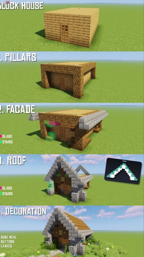 Minecraft Coastal Builds, Minecraft Houses Step By Step, Minecraft Easy House, Minecraft Step By Step, Minecraft Blueprints Step By Step, Medieval Minecraft Builds, Survival Builds, Minecraft Blueprint, Chalet Minecraft