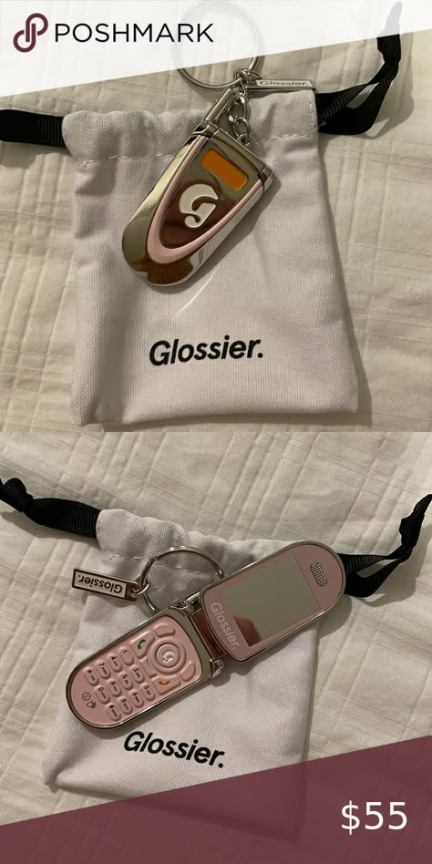 Glossier LA flip phone keychain Glossier Flip Phone, Glossier Flip Phone Keychain, Glossier Phone Keychain, Glossier Keychain, Flip Phone Keychain, Glossier Accessories, Model Portfolio Examples, Bag Accessories Keychain, Phone Keychain