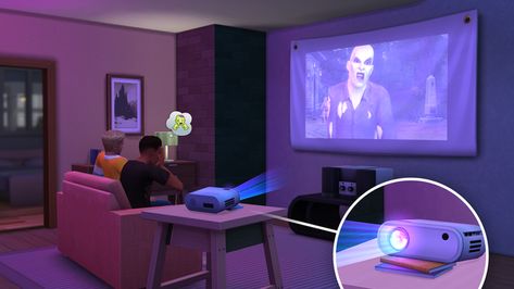 Diy Movie Screen, Home Projector, Sims 4 Tsr, Sims 4 Cas Mods, The Sims 4 Skin, The Sims 4 Pc, Mini Tv, Free Sims 4, The Sims 4 Packs