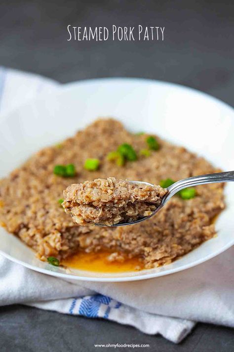 Chinese steamed minced pork (冬菇蒸肉餅) - Oh My Food Recipes Pork Chinese, Asian Pork Recipes, Steamed Meat, Fried Meat, Chinese Mushrooms, Pork Mushroom, Steamed Pork, Minced Pork, Asian Pork