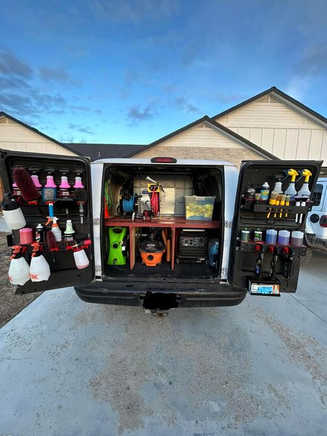 Car Detailing Setup, Mobile Auto Detailing Setup, Detailing Van Setup, Detailing Business Ideas, Mobile Mechanic Setup, Mobile Detailing, Mobile Detailing Van Setup, Mobile Detailing Setup, Detailing Garage Ideas