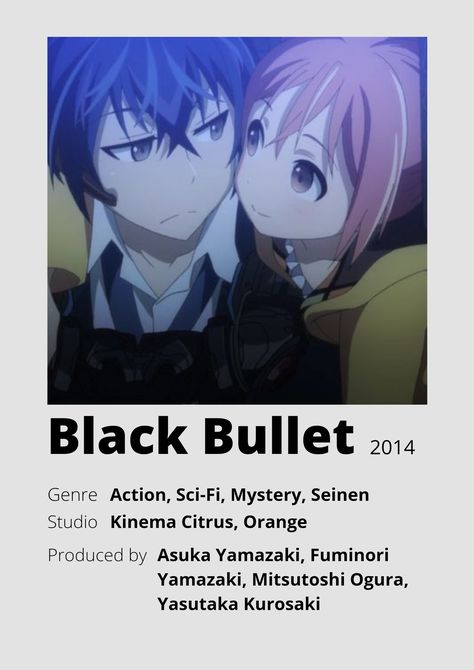 Anime Name, Anime Minimalist Poster, Black Bullet, Japanese Animated Movies, Anime Suggestions, Anime List, Film Posters Minimalist, Animes To Watch, Poster Anime