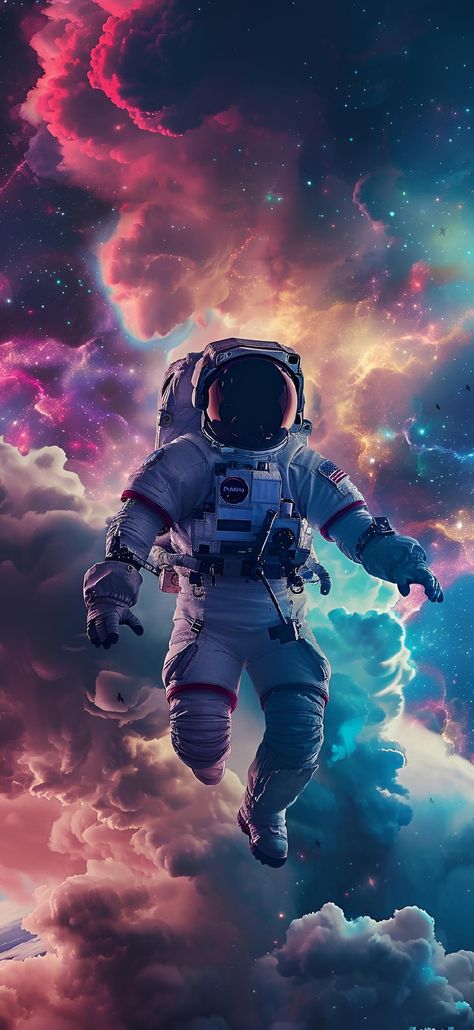 Dream away with this breathtaking art of an astronaut adrift among the stars against a mesmerizing nebula canvas. Perfect for space lovers! Save & follow for more cosmic wonders. Dive into a universe where vibrant pinks, blues, and purples paint a tale of exploration and mystery. Elevate your space with this art piece. #SpaceArt #Astronaut #Nebula #CosmicBeauty #ArtPrint #SaveAndFollow #ImagePrompt #AiImage Space Wallpaper Iphone Astronaut, Blue Astronaut, Lovely Astronauts In Space Wallpaper, Astronaut Fantasy Art, Astronaut Purple Wallpaper, Cosmic Art Universe, Colorful Astronaut Wallpaper, Astronaut Wallpaper Landscape, Astronaut Artwork