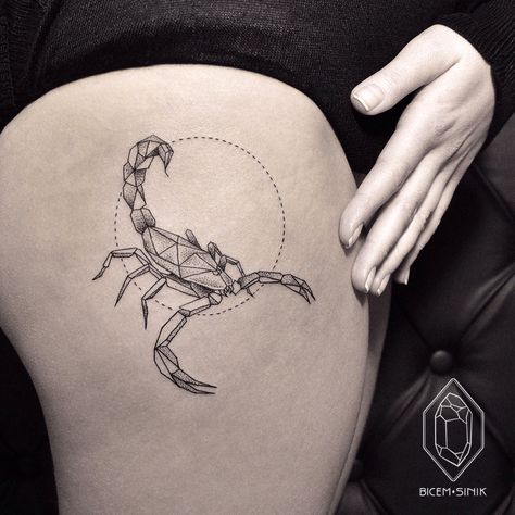 scorpion tattoo by Bicem Sinik                                                                               More Scorpio Zodiac Tattoos, Scorpio Tattoo, Tattoo Zeichnungen, Scorpion Tattoo, Inspiration Tattoos, Geometric Tattoo Design, Zodiac Tattoos, Modern Tattoos, Fine Line Tattoos