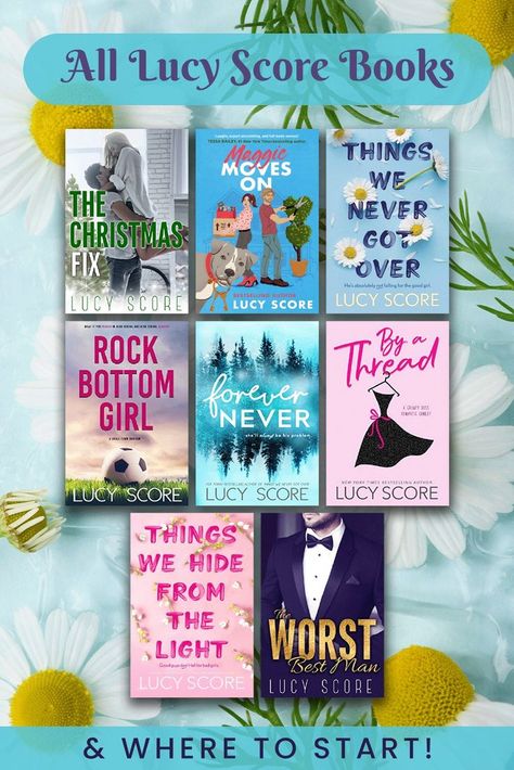 Lucy Score is the author of the immensely popular books Things We Never Got Over and By A Thread.  We have put together a guide to ALL of Lucy Score's books, so check them out here and discover some amazing contemporary romance reads!
#lucyscore #lucyscoreauthor #thingswenevergotover #knockemout #knockemoutseries #contemporaryromance #contemporaryromancereads #contemporaryromancebooks #romancebooks
#romancereads #byathread #maggiemovieson By A Thread Lucy Score Book Cover, Lucy Score Forever Never, Lucy Score Books Checklist, Lucy Score By A Thread, Finally Mine Lucy Score, Protecting Whats Mine Lucy Score, Forever Never Lucy Score Aesthetic, Books Like Things We Never Got Over, By A Thread Lucy Score Quotes