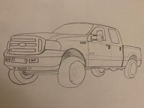 Ford Truck Drawing, Truck Painting Easy, Country Sketches Easy, Truck Sketch Simple, Truck Drawing Sketches, Country Things To Draw, Truck Drawings, How To Draw A Truck, Truck Drawing Easy