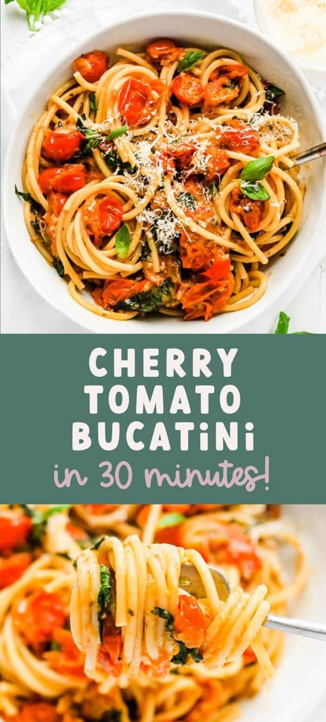 Bucatini Recipes Simple, Bucatini Pasta Recipes, Toddler Family Meals, Cherry Tomatoes Pasta, Vegetarian Pasta Dinner, Recipes Tortellini, Bucatini Recipes, Tomato Butter Sauce, Ravioli Recipes