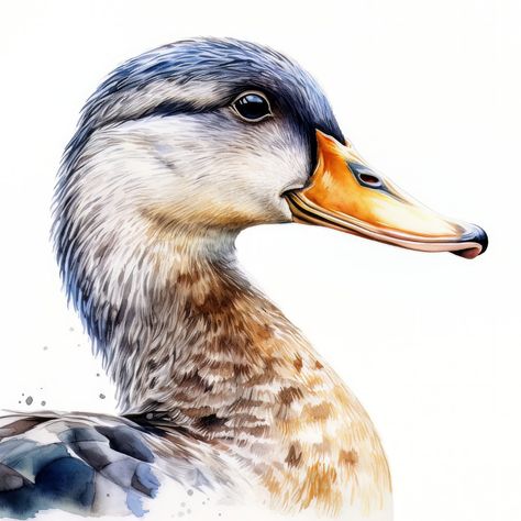 Duck Watercolour Painting, Duck Paintings, Bird Watercolor Paintings, Animal Portraits Art, Girly Wall Art, Realism Painting, Watercolor Projects, Bird Artwork, Paintings Art Prints