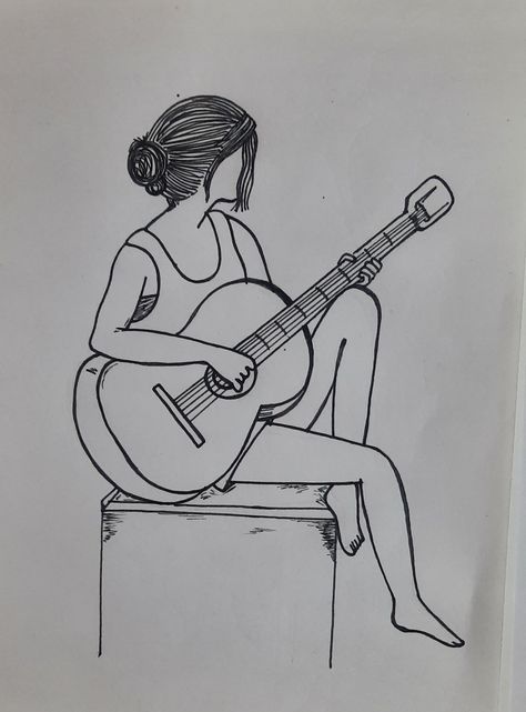 Girl Sketches, Guitar Sketch, Guitar Drawing, Guitar Girl, Cute Sketches, Girls Play, Girl Sketch, Playing Guitar