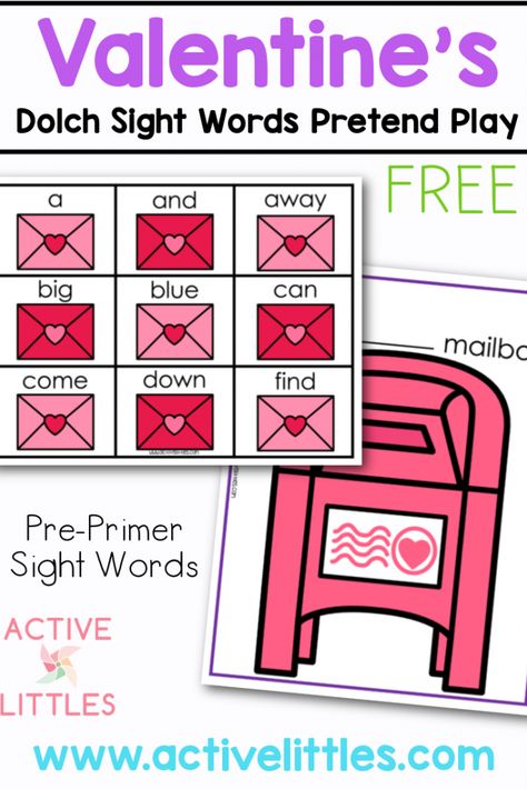 Valentine’s Day Sight Word Free Printable (Pre-Primer) - Active Littles Valentine Sight Word Activities, Valentines Sayings For Kids, Kindergarten Independent Work, Valentine Day Activities, Valentines Sayings, February Centers, Valentine Sight Words, Office Valentines, Winter Centers