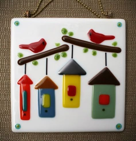 Tack Fused Glass Ideas, Fused Glass Mosaic, Small Fused Glass Ideas, Glass Fusion Ideas Inspiration, Fused Glass Ideas For Beginners, Glass Birdhouse, Plaque Ideas, Fused Glass Panel, Glass Plaques